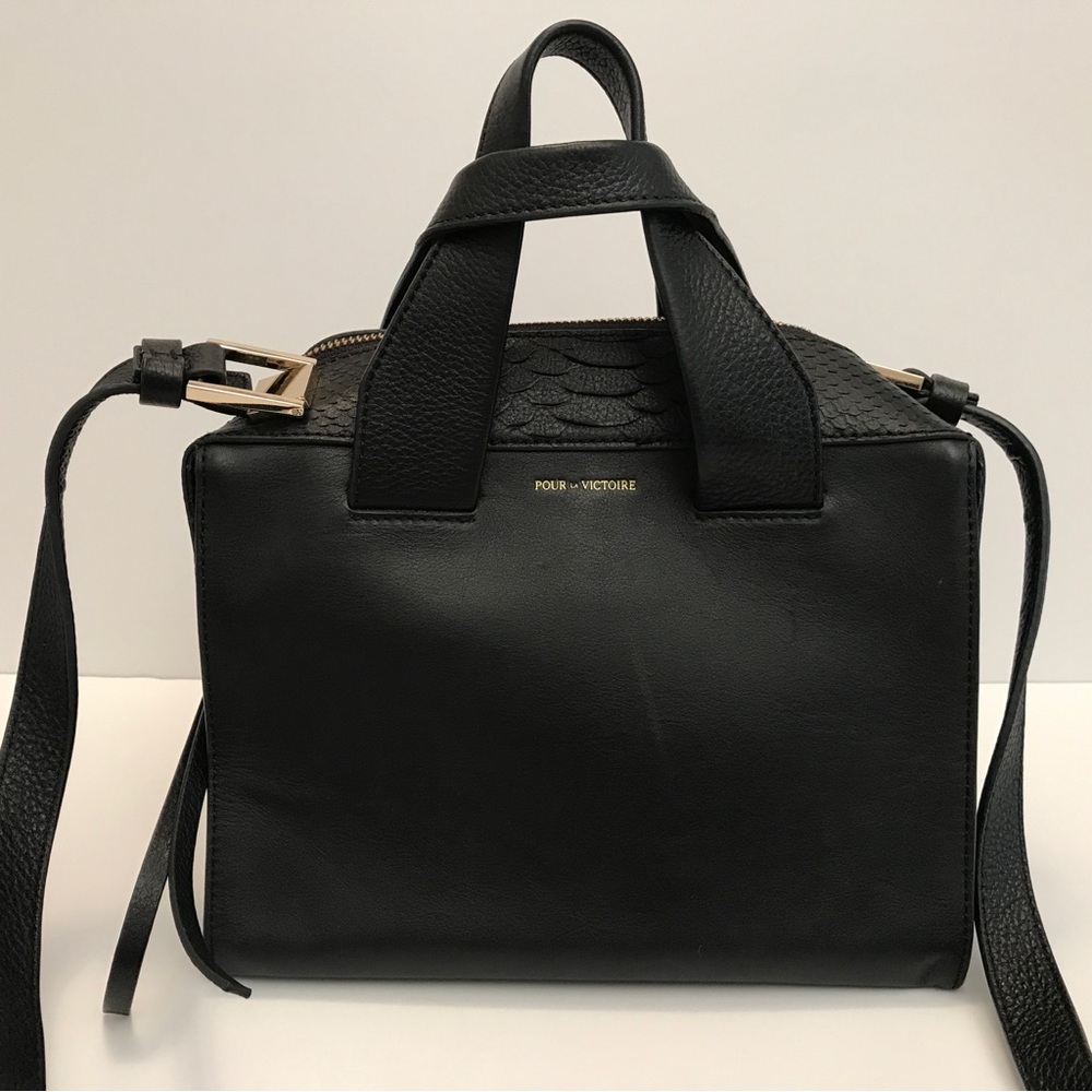 POUR LA VICTOIRE Black Leather Satchel/Shoulder Bag "Rare Style" Retail - $469